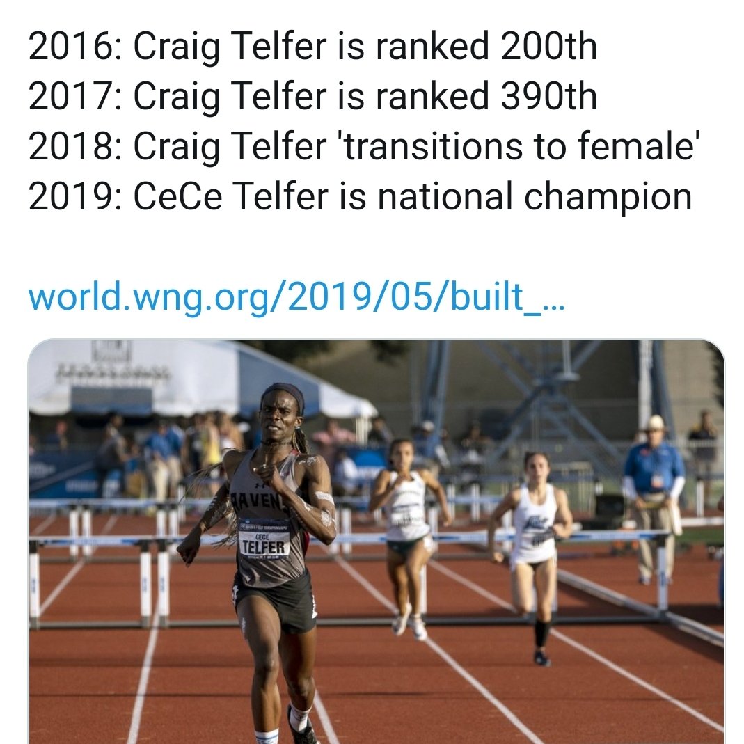 @mattwallaert @shiraabel No one is being oppressed by being limited to the sport for their sex. A mediocre male athlete can beat the best female athlete, so .5% is enough to wipe out women's sports. 

A high school soccer team beat the women's world champions in a soccer game.