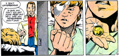 David EdwardsSon of a hidden Wally West and Bonnie Blackmon, he developed his fathers superspeed. He was attacked by some of his fathers enemies before being rescued by his father who he now finally sees as the Flash.