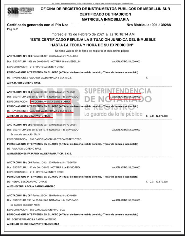 juanduquega's tweet image. ¿Por qué empresa de la familia @sergio_fajardo hace negocios con narcotraficantes?

Acá vemos certificado de tradición y libertad en donde se ve que la empresa Fajardo Valderrama y Cía vendió un predio a Victoria Henao, nada mas ni menos que la esposa de PABLO ESCOBAR.

(1/3)