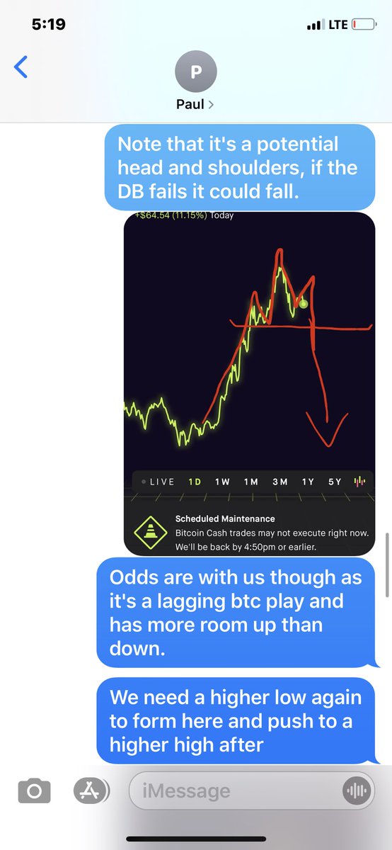 Texting a friend some technical analysis live with  $BCHCheck it out! Figured I'll share it with everyone. This analysis can be applied to all time frames. Thread below.