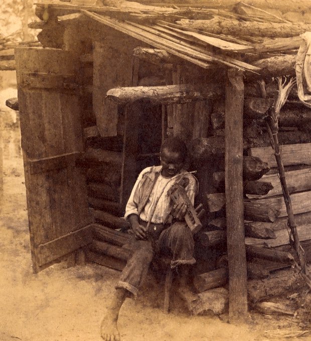 Improvised strings, Rural America, 1870’s, stereograph