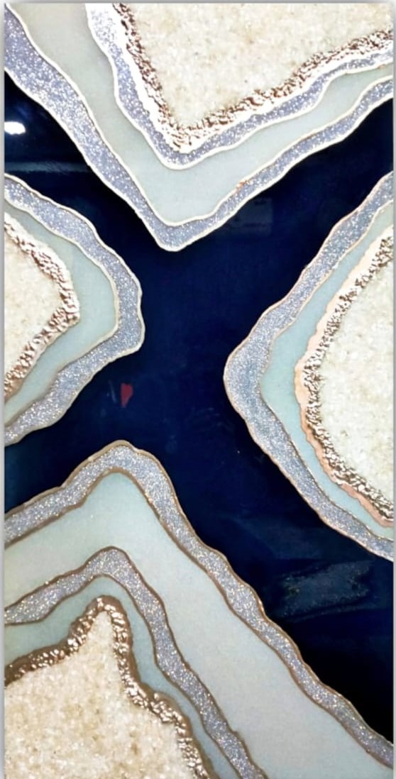 Elegant backlit gemstone and crystals wall panel.