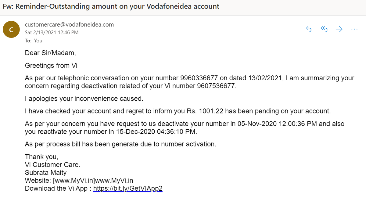 Mariyamp's tweet photo. And now @ViCustomerCare says i had asked for a reactivation for my number on 15th Dec. #VodafoneIdea #faulty #system #customerharassment . @ViCustomerCare  if you are listening at all, I HAVE NOT ASKED FOR ANY REACTIVATION POST 5th November DEACTIVATION REQUEST. STOP Wasting time https://t.co/mIFHsIRAIZ