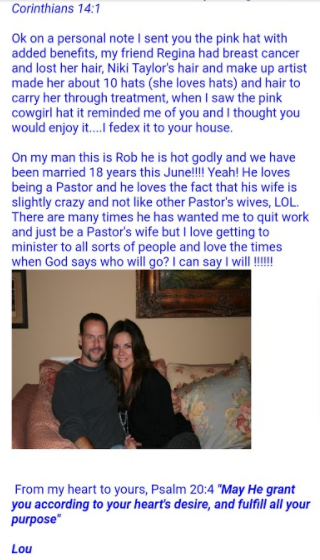 Lou told Britney she was possessed by a gay demon and suggested an "exorcism" in an email directed to an address given by Britney's father. Britney sarcastically tried to play her off by claiming she was a gay man named Jack preparing his wedding.