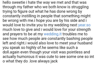 Lou told Britney she was possessed by a gay demon and suggested an "exorcism" in an email directed to an address given by Britney's father. Britney sarcastically tried to play her off by claiming she was a gay man named Jack preparing his wedding.