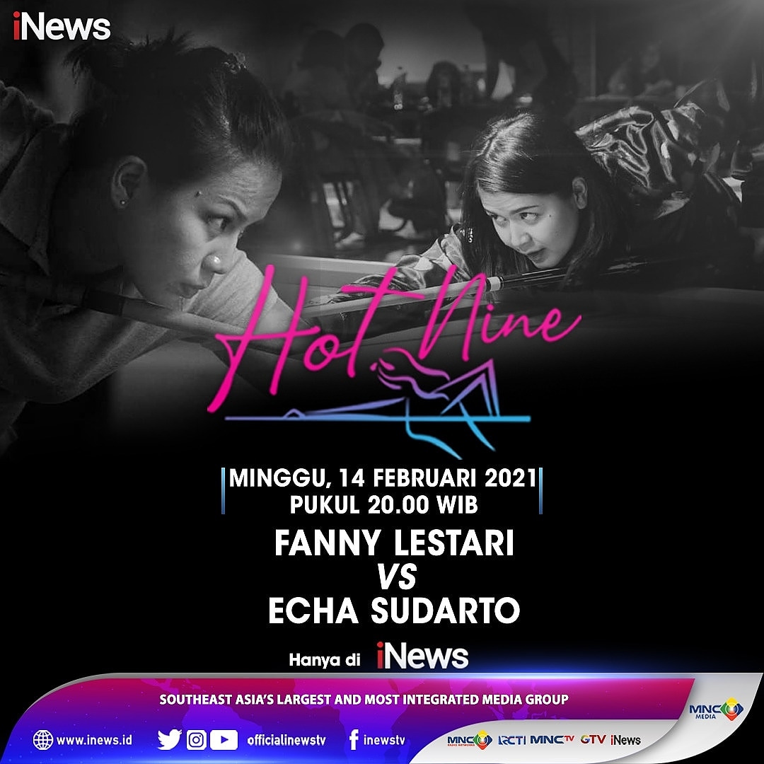 SeputariNews's tweet photo. Hot Nine Biliar menghadirkan pertandingan seru atlet biliar terbaik di Indonesia.

Saksikan pertandingan antara Fanny Lestari vs Echa Sudarto pada Minggu, 14 Februari 2021 pukul 20.00 WIB hanya di iNews!

#Biliar #HotNine #HotNineiNews #iNews https://t.co/rhzeucOd1V