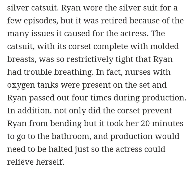Speaking of Seven of Nine's catsuit, not only was it Berman's idea to make her "born sexy yesterday" her original costume pinched her neck so much she kept passing out. Rather than change it, Rick brought in nurses to administer oxygen between takes. https://screenrant.com/star-trek-voyager-bodysuit-costume-change-why/