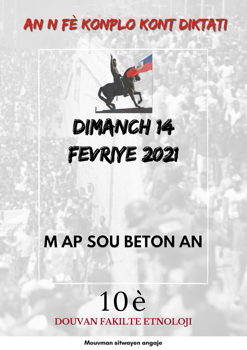 AngajeMouvman's tweet photo. Depi se pou respè Konstitisyon ak lalwa peyi m,  mwen deja yon konplotè!
#AbaDiktati 
#VivLanmouPouPatriA 
#DemokrasiNètAle https://t.co/HflMPWSE2w