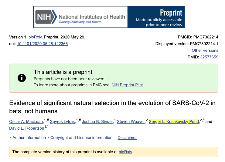 I've never seen Taylor parroting chinese zoonosis freakshow-propaganda, unlike Sergei Pond. Period.  https://www.ncbi.nlm.nih.gov/pmc/articles/PMC7302214.1/ https://www.mdpi.com/1422-0067/22/1/80/htmAnd I didn't look very deep into James Taylor's & Sergei Pond's publication roster, you can clearly see the patterns immediately.