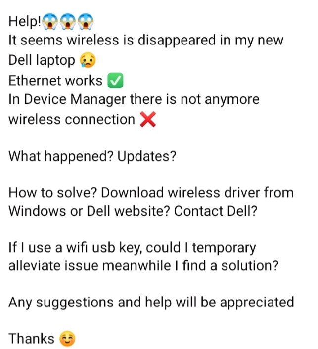 Alessia_metrics's tweet image. 📢#Help 
#Wifi is dissapeared on my laptop!
#DellTechExperience .@DellTechItaly 
Read the problem 👇

🙏Thanks for any suggestions or help!
#EconTwitter #Econometrics #AcademicTwitter #LaptopIssues 
#WomenWhoCode #Wireless #InternetConnection