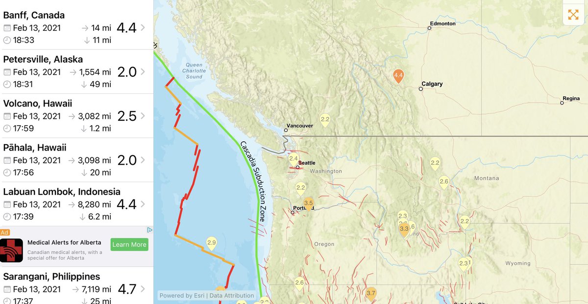 Possibility of a 4.4 magnitude earthquake 5km north of Banff. UNCONFIRMED AT THIS TIME.