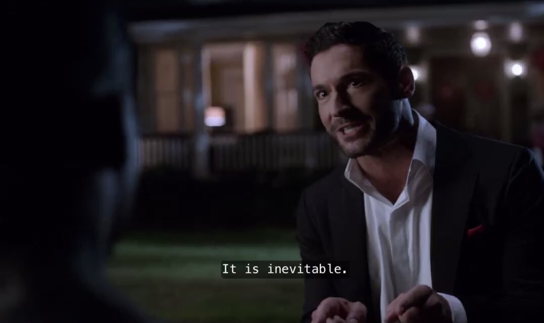 Then we see Lucifer insist that if Mr SOB goes through the door he will inevitably mess up againAnd we know Lucifer hates himself because everything he touches he ruins so Lucifer night as well be describing himself