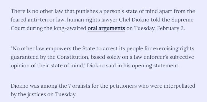 TitoTok88's tweet photo. He has earned praises for the oral arguments stating that 'no other law punishes our state of mind’ #JunkTerrorLaw #ChelNiLeni2022 #VPNiLeni @missmelahabijan @PinoyAkoBlog @aupijuan @imkerwinking @macoydubs1 @sarahelago @upbabaylan @easy_jonathan
https://t.co/fzPMastavY https://t.co/YPBSAVhDZx