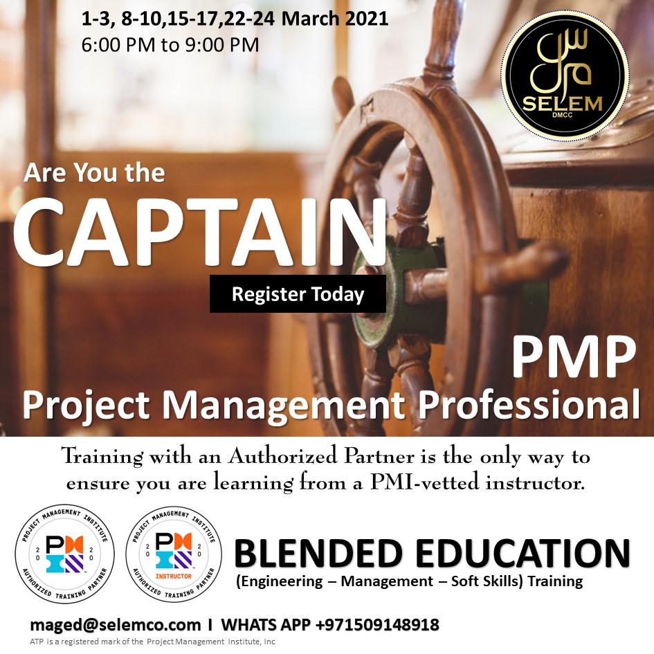 SelemDmcc's tweet image. Are you the Captain! Looking or aspire to be A Good Captain, then don&apos;t wait, register today for the PMP Program, Learn how to lead to success. Send your registration to WHATS APP +971509148918, or maged@selemco.com #PMP #pmpcertification #projectmanagementcourses #training
