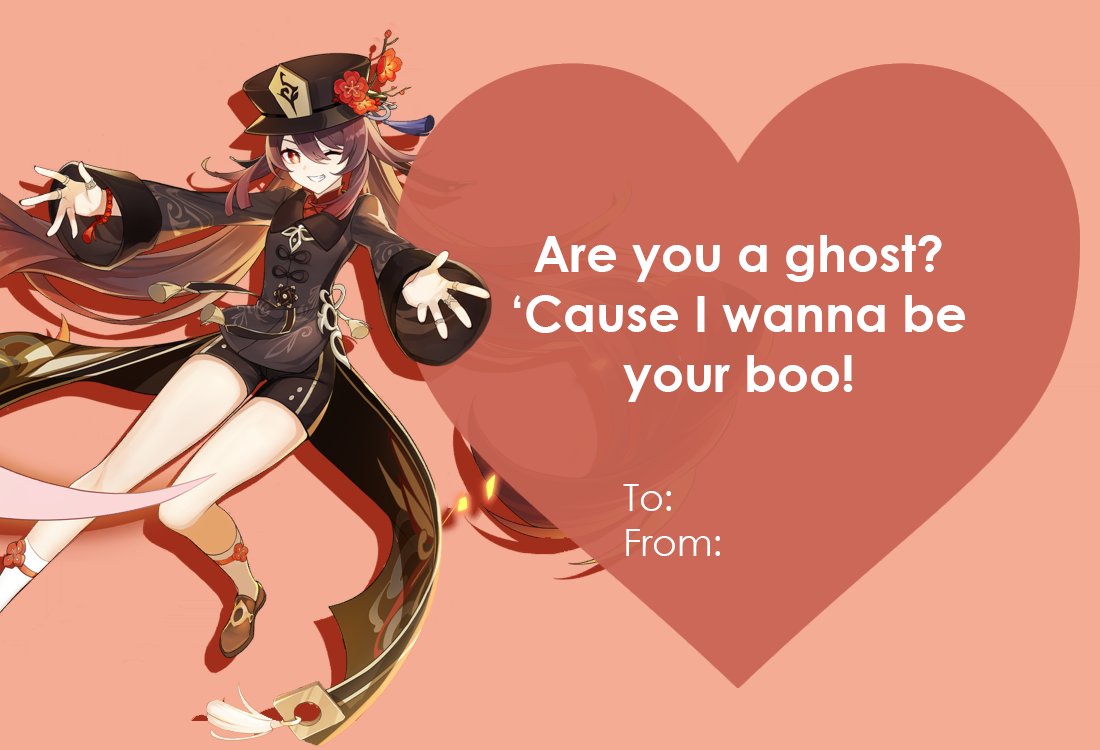 GenshinEdits's tweet photo. Here's some requested Hu Tao Valentine's Day cards!! https://t.co/IsTULRsDoC
