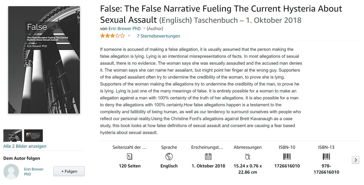 Amazon.com: False: The False Narrative Fueling The Current Hysteria About Sexual Assault (9781726616010): Brewer PhD, Erin: Books - Google Chrome