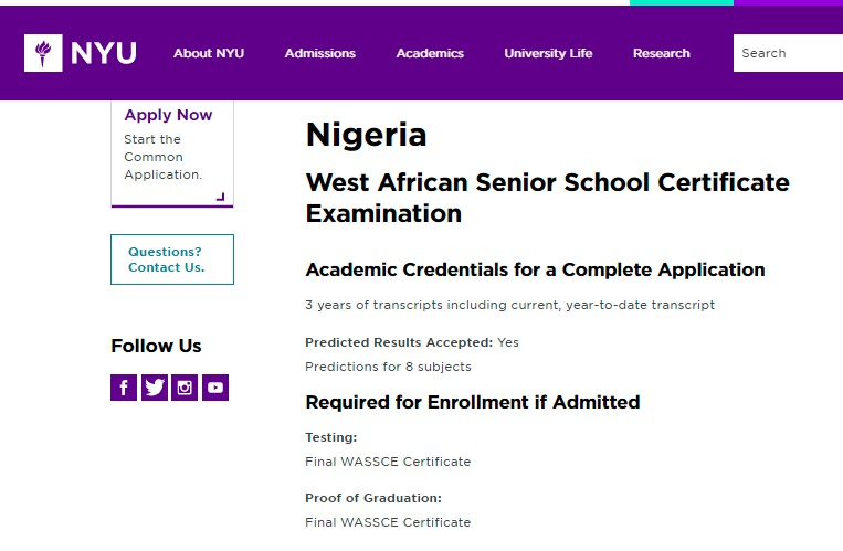 Do you know anyone willing to do their Undergraduate studies abroad? Check this.Fully Funded Undergraduate program at New York University, Abu Dhabi (NYUAD)This link shows How to Apply to NYUAD, Entry Requirements, deadlines, school forms, test scores, and App. fee.