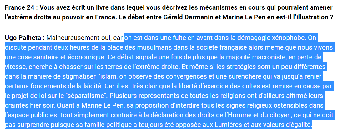 razoor777's tweet photo. A lire dans la revue de presse du jour.
Le sociologue Ugo #Palheta, maître de conférence à l'Université de Lille, décrit dans son livre, "La Possibilité du fascisme" (La Découverte, 2018) : à savoir une dérive du champ politique sur le terrain de l’extrême droite https://t.co/gKQmrTPg6r
