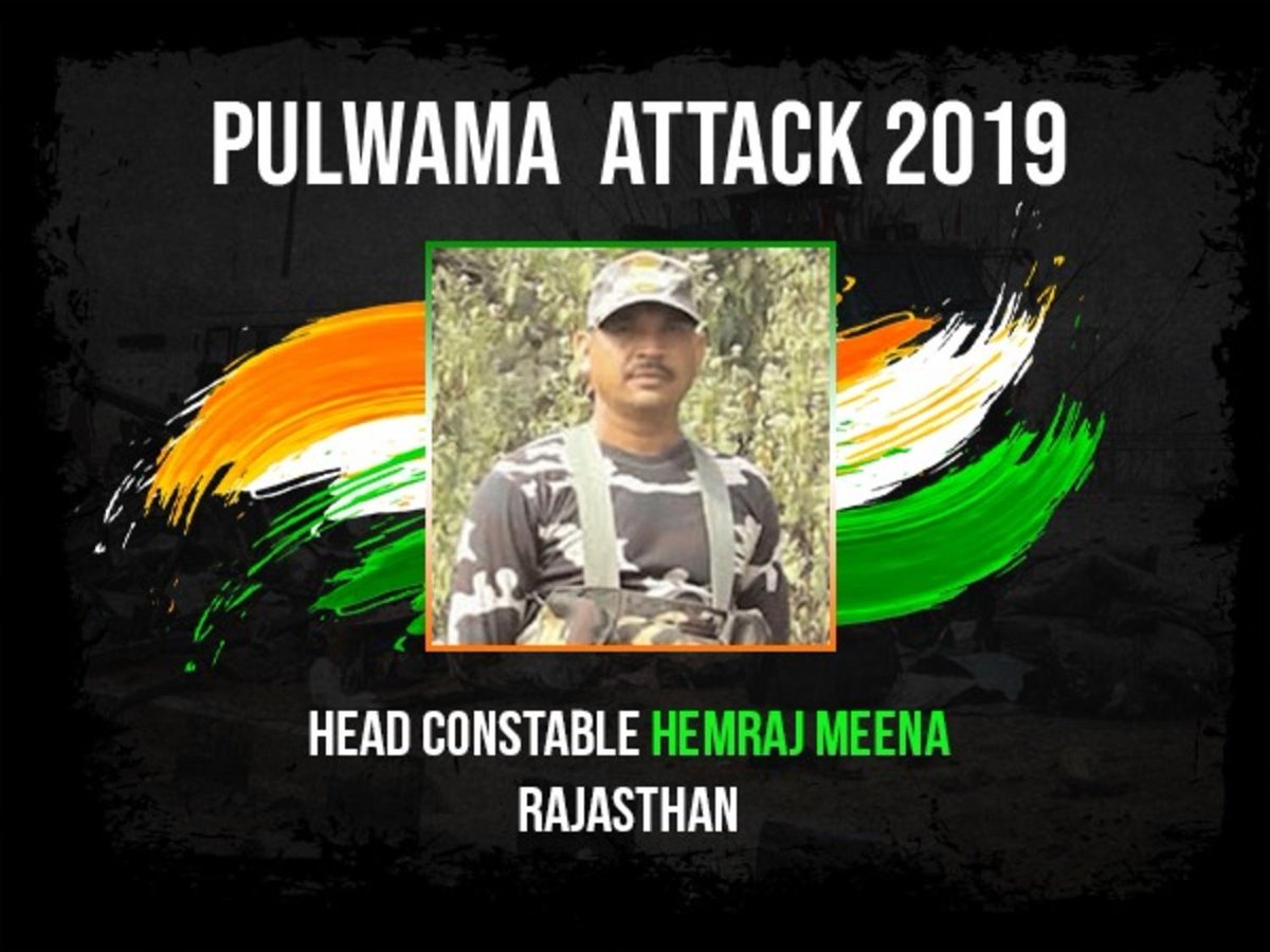 Pulwama immortals - 14Salutes toHEAD CONSTABLE HEMRAJ MEENA45 yr old Head constbale Hemraj had joined  @crpfindia in 2001, he had come home on 10th but left hurriedly on 12th to join, promised to come home soon.He did come home but wrapped in tricolor  #KnowYourHeroes