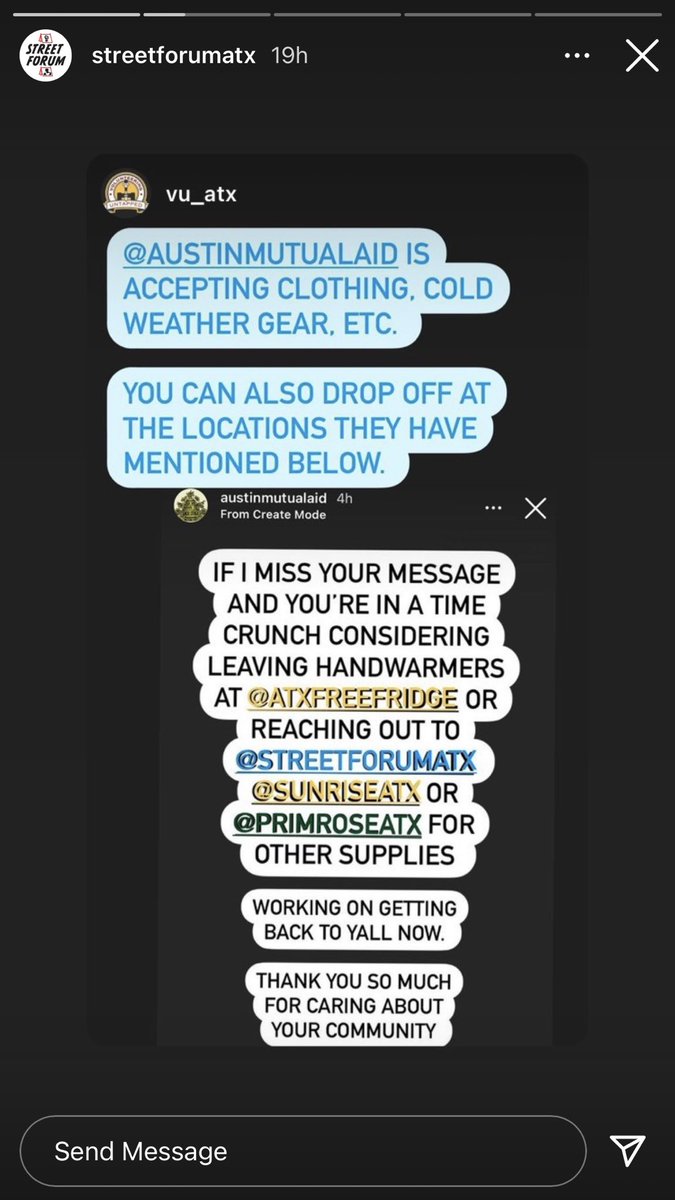 also if you have socks, anything that can be layered, or winter clothes that you’ve outgrown/don’t need this is the time to donate them - these are local orgs for Austinites  https://twitter.com/onlybohn/status/1360789396568563713