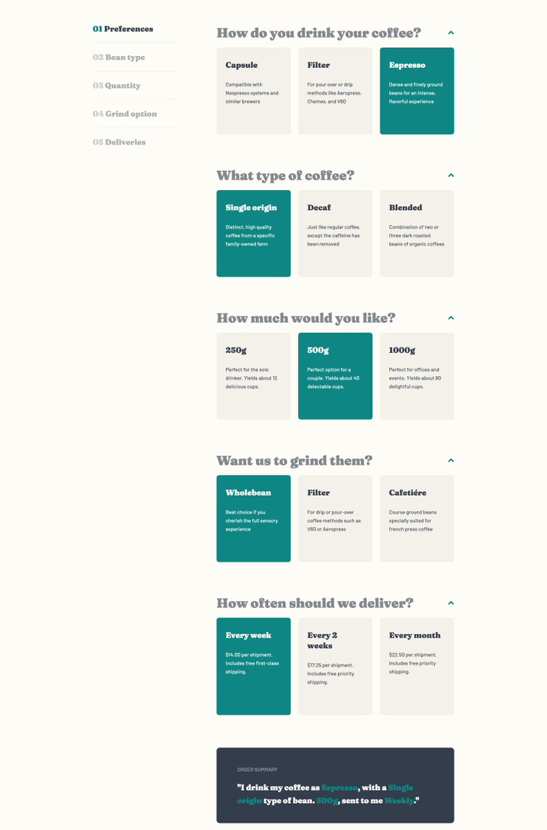 cassidylearns's tweet photo. Getting closer with this subscription page. The options now adjust the order summary &amp; open the next accordion panel. I still need to make the menu links on the left work, and have them adjust based on the open panel. I haven't had a great weekend so will leave it here for now. https://t.co/20el3EmKXw