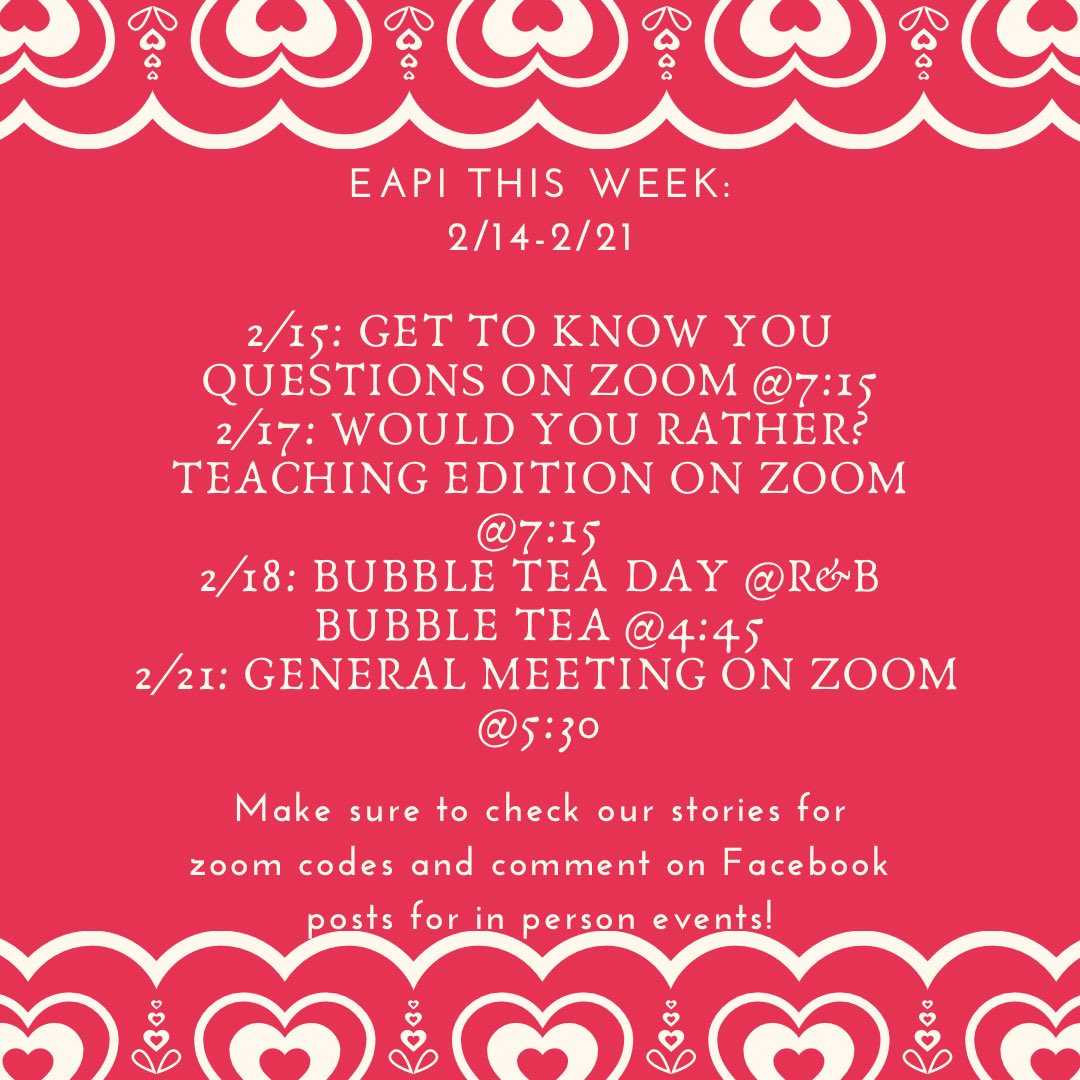 EpsilonAlphaPi's tweet image. Happy Valentine’s Day!! This week is the start of pledge, and we can’t wait to see all of you at our events this week!!