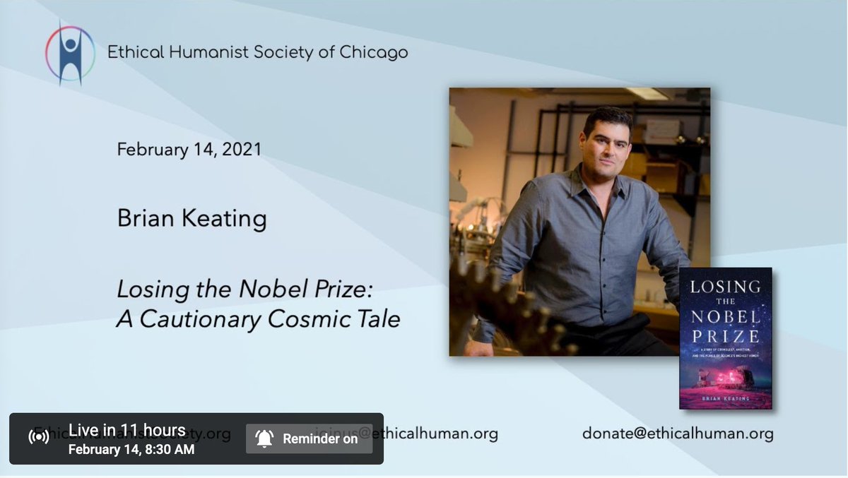 Join me for my talk @ethicalhuman Sunday 14 February at 830a PT/1030a CT:  'Losing the Nobel Prize: A Cautionary Cosmic Tale” youtu.be/5oNhNFHA374