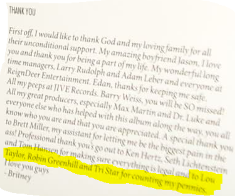 On March 25, 2011, Lou Taylor and Tri Star are officially named as part of Britney's team on the Femme Fatale booklet for the first time.