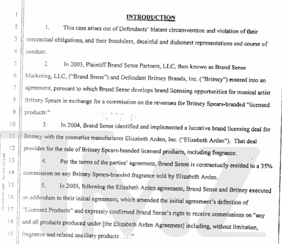 5 days later, Britney, Jamie and Lou Taylor would be named in a lawsuit made by Brand Sense, a company which was working on a licensing deal with Elizabeth Arden on Britney's perfume line. They claimed Jamie & Lou were cutting them off the deal without their knowledge.