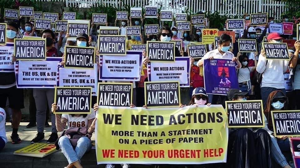 tgisoe2021's tweet photo. “We want immediate military intervention from the United Nations and the United States.” #WhatsHappeningInMyanmar #AgainstMyanmarMilitaryCoup #SaveMyanmar #WeWantDemocracyback #FreeAungSanSuKyi https://t.co/TrwAGLjkaS