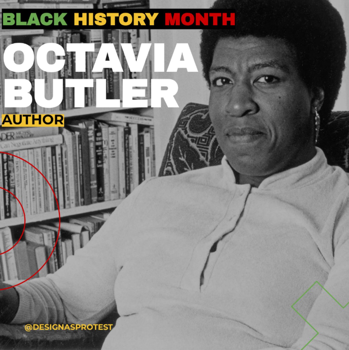 designasprotest's tweet image. Octavia E. Butler (1947-2006) was a renowned African American author. Her radical work explored themes of Black injustice, global warming, women’s rights &amp;amp; political disparity, &amp;amp; continued to be extremely relevant in contemporary times. (Full cap. on IG)
#BHM #designasprotest