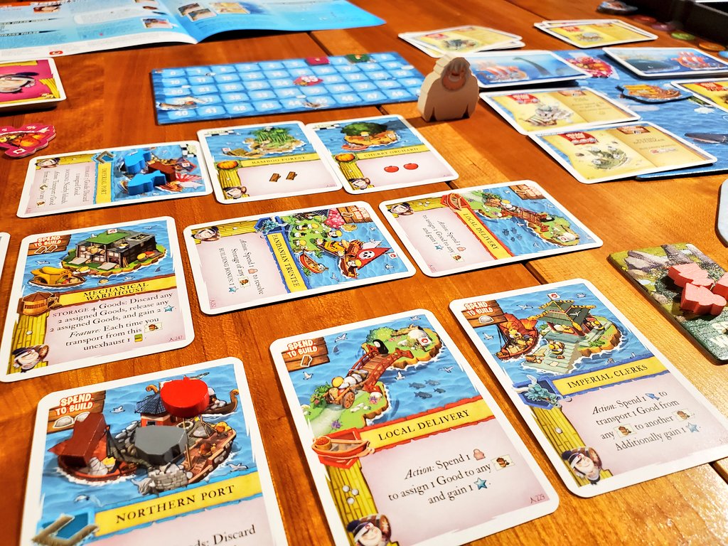 Playing Imperial Settlers Empires of the North with Japanese Islands!  I was the Umineko Clan, and figuring out the storage strategy was a fun puzzle. Love the easter eggs in the art too. #boardgames