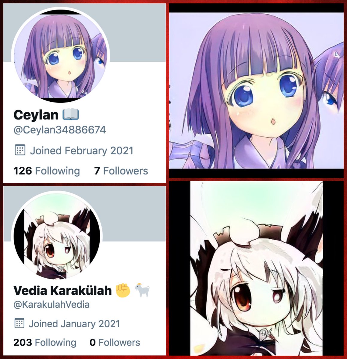 257 of the accounts in this network use anime pics, many of which bear artifacts suggesting that they (like the fact pics) were GAN-generated (note the vestigial head on  @Ceylan34886674 and the distortion/lack of nose and mouth on  @KarakulahVedia).