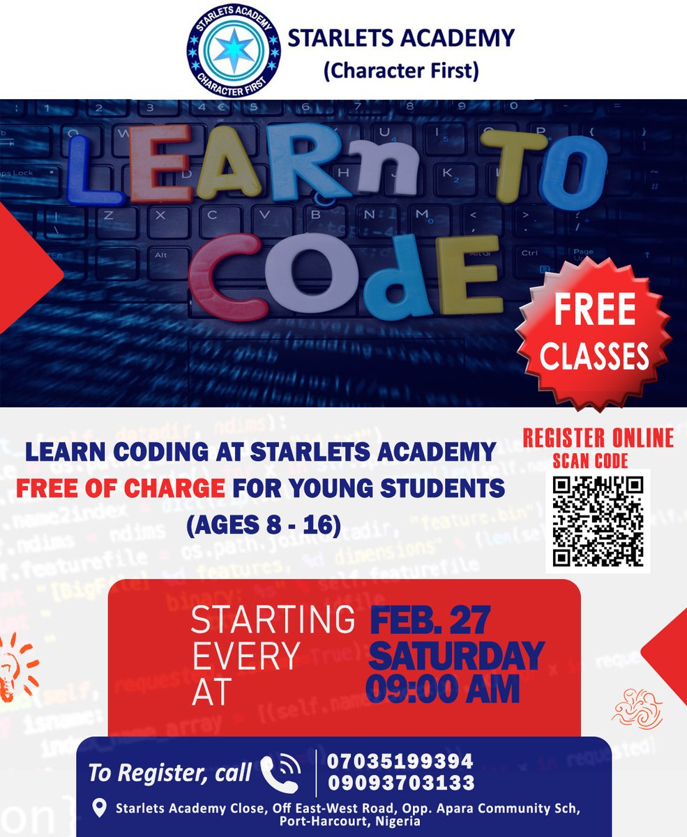 StarletsAcademy's tweet image. Learn To Code For FREE @starletsacademy!
Limited space available
Register Now
#youngcoder
#coder
#codeforfree

#valentine
#valentines
#valentinesday
#valentinesday2021
