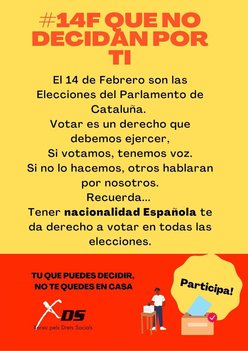 EscuSolidaria's tweet photo. #14F Que no decideixin per tu.

Tu que pots decidir, no et quedis a casa.

PARTICIPA 🗳 https://t.co/4ccztYtdKe