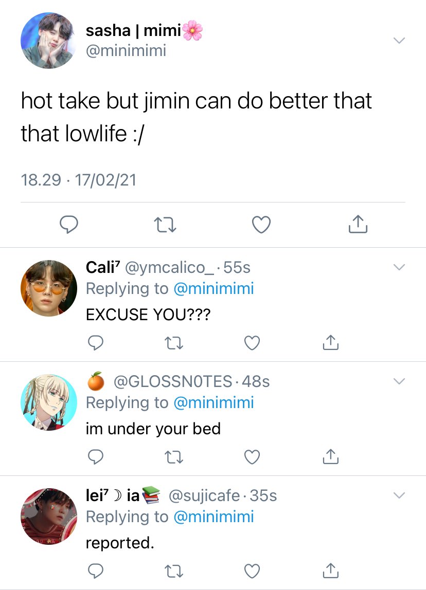 60. imagine getting blocked and ratioed by park jimin