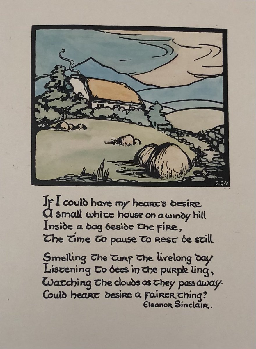 Our last print was designed by Shelia Goold Verschoyle and is titled ‘Heart’s Desire’ with a poem by Eleanor Sinclair. I think we’d all love a break away in a cottage right now   #love  #nature  #TrinityVirtualLibrary