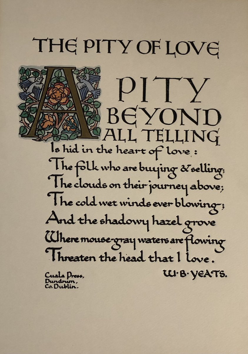 Our second print is titled titled 'The Pity of Love’ which was written by W.B Yeats and was designed by Charles Braithwaite.  #ValentinesDay  #poetry  #Love  #CualaPress  #nature  #TrinityVirtualLibrary