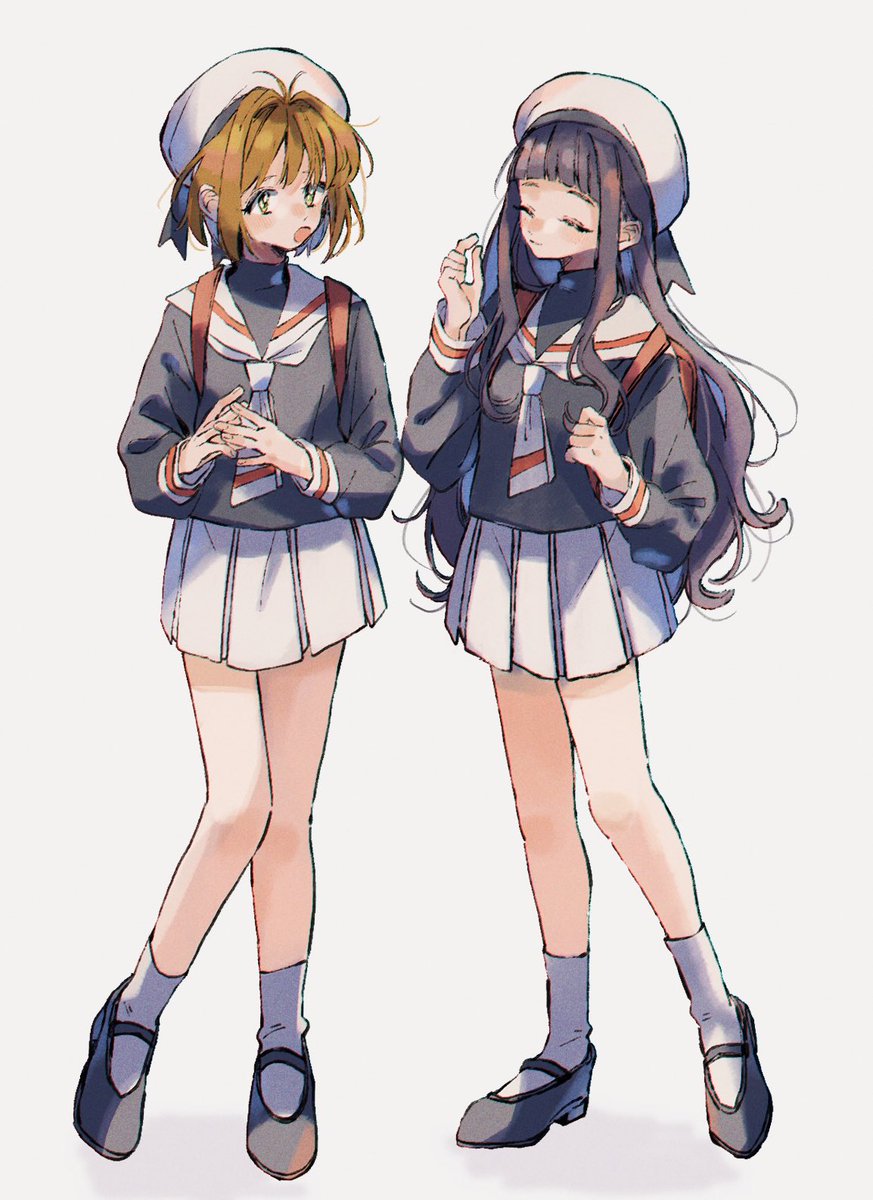 daidouji tomoyo ,kinomoto sakura multiple girls 2girls dress brown hair long hair closed eyes gloves  illustration images