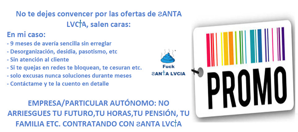 Al contratar un servlclio de ꙄANTA LVClA aconsejo consultar otras compañías no expongas tu seguridad tu futuro,
Contáctame y te doy detalle o lee su twitter para ver las quejas de otros clientes