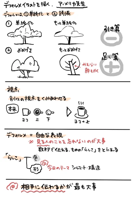 京都芸術大学イラストレーションコースの講座を受けてきました。
とてもわかりやすく、楽しい授業をありがとうございました!?✨?
自分でまとめた講義のポイントを添付します(4枚目はワークのアウトプット)。
TLで気になっている方のご参考になれば幸いです?
#京都芸術大学イラスト 