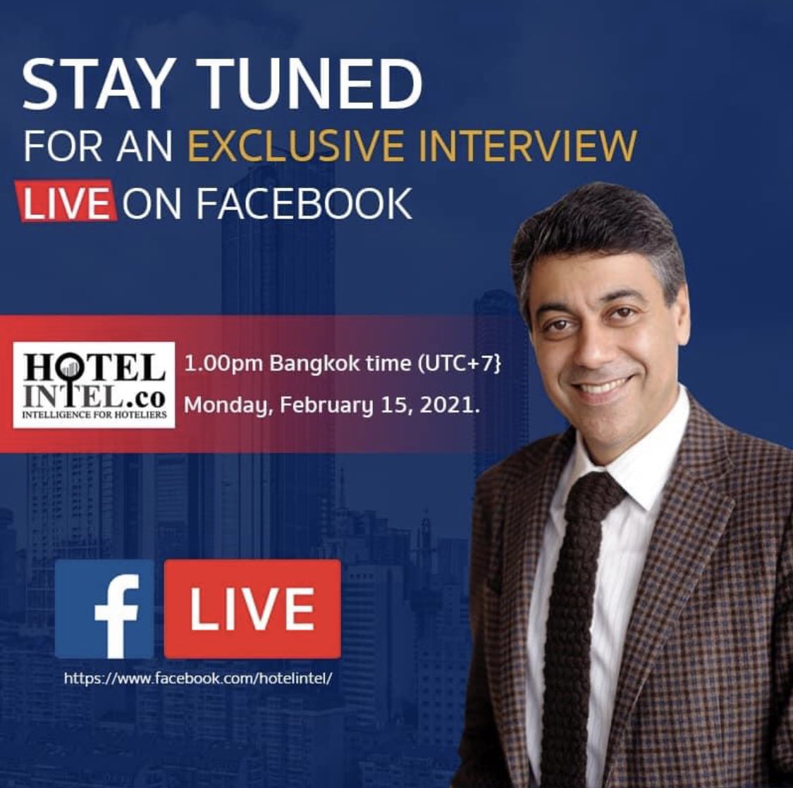lebuaHotels's tweet photo. Our Chief Executive Officer, @DeepakOhri will be doing an exclusive interview LIVE on Facebook.
Tune in Monday, February 15th @ 13:00 to listen to his wise intel about the hospitality industry and what our future holds.
#lebuahotelsandresorts #worldsfirstverticaldestination https://t.co/sWKusDpgQ7