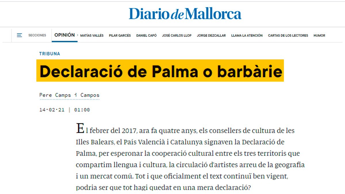 barnasants's tweet photo. ⚠️"Abans d’acabar el 2020, @IEBalearics ens va comunicar que la nostra programació balear quedava exclosa de subvenció. No hem rebut ni un € per al 2020, però el pitjor és que no sabem si rebrem cap ajut pel 2021"

 👇https://t.co/YVW8F2qOdv 

✍️@perecampscampos @diariomallorca https://t.co/zOuVST9EOz