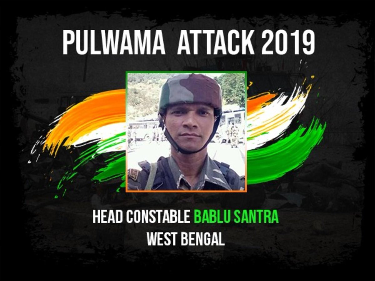 Pulwama immortals- 23Salutes to HEAD CONSTABLEBABLU SANTRAHe was to retire in 8 months. Built new house n had booked ticket to come home on Mar 3rd to get the new house paintedBut all dreams shattered on Feb 14th as he immortalized himself in  #PulwamaAttack  #KnowYourHeroes