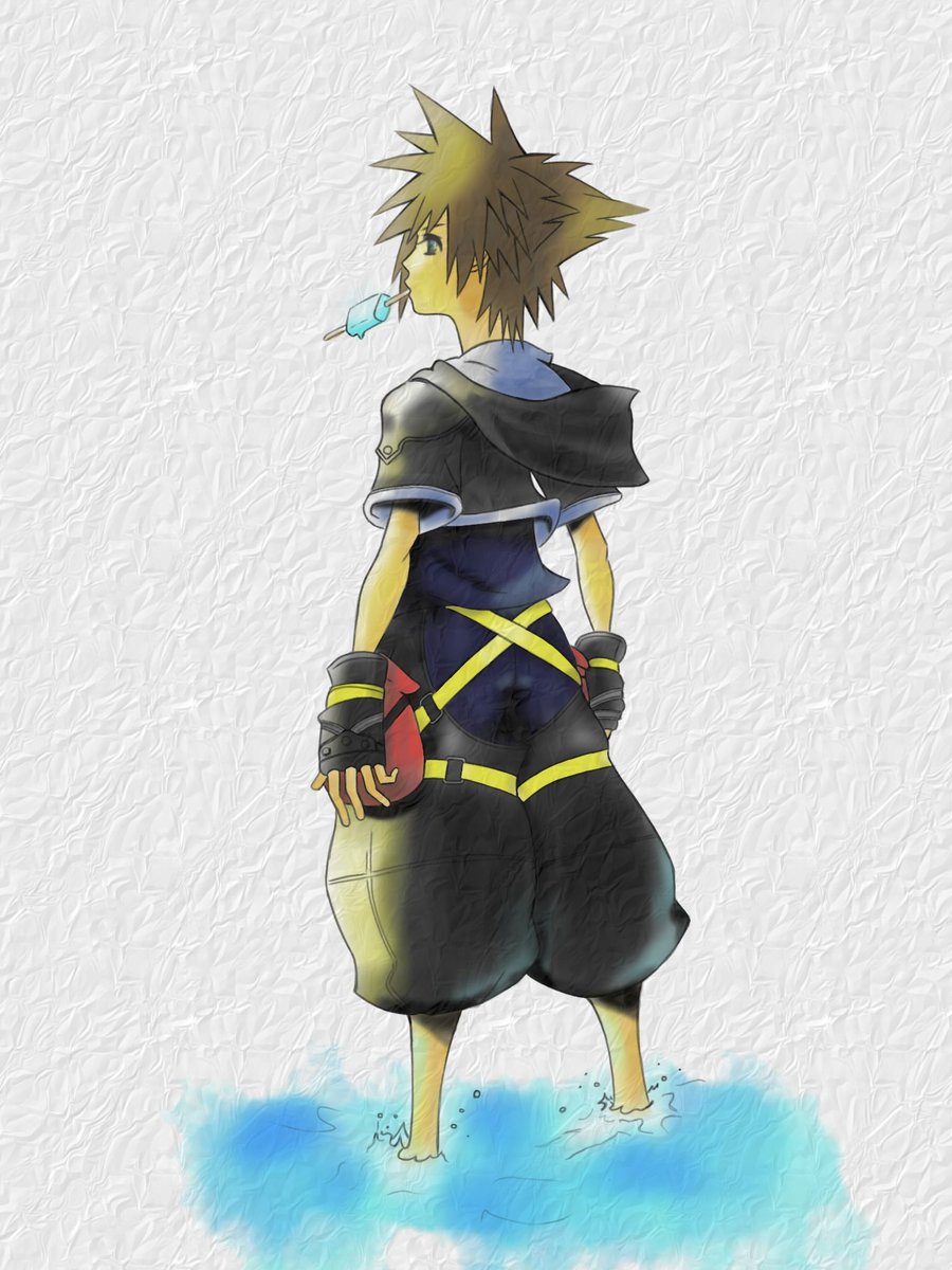 いちまる イラスト練習中 キングダムハーツ公式のイラスト模写 目がどうしてもソラっぽさを出せなくて 描いてる間ずっとスタート画面の音楽頭の中で流れてた シーソルトアイスってガリガリ君に塩かけた感じの味が一番想像と近い気がする イラスト