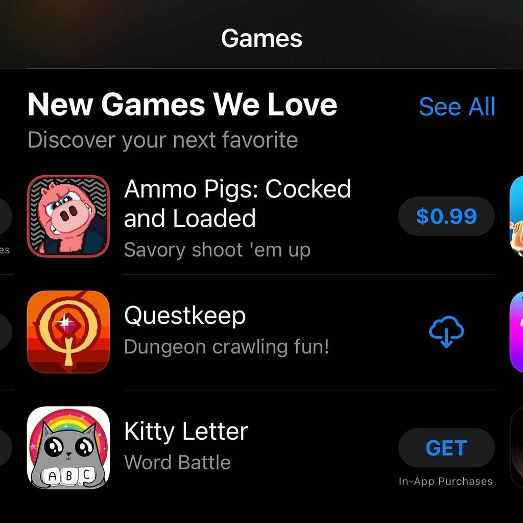 kuyimobile's tweet photo. Whoa! #Questkeep is featured on the #AppStore under New Games We Love! My li’l one is super stoked that her first game is being played by a lot of people! Thank you so much to everyone who bought the game! 😀 #gamedev #indiedev #indiegame #godotengine… https://t.co/4KFttkvca5 https://t.co/1EOujTNGMb