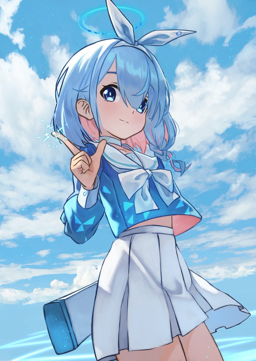 arona (blue archive) 1girl solo skirt white skirt sky halo blue hair  illustration images