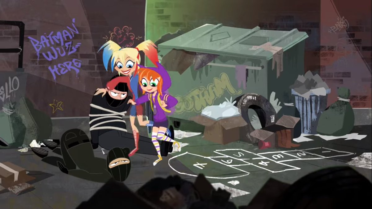 ポロろっか Dcスーパーヒーロー ガールズの19話 お互い正体を知らないバーバラ バットガール とハーリーン ハーレイ が親友で ロビンにバーバラを馬鹿にされたハーリーンがハーレイの姿でロビンに復讐しようとするけどそれを止めようとするバット