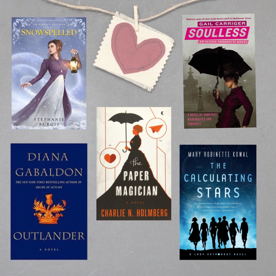 Cassandra and Wrexham - Snowspelled  @stephanieburgisAlexia and Conall - Parasol Protectorate  @gailcarrigerCeony and Emery - The Paper Magician  @CNHolmbergClaire and Jamie - OutlanderElma and Nathaniel York - The Lady Astronaut  @MaryRobinette