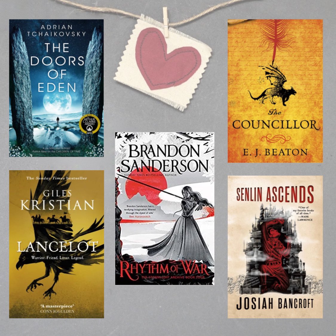 Thomas and Marya - Senlin Ascends  @BancroftJosiahLysande and ... you’ll have to find out! The Councillor  @ej_beaton Lee and Mal - Doors of Eden  @aptshadowShallan and Adolin/Dalinar and Navani - Rhythm of War Lancelot and Guinevere - Lancelot  @GilesKristian